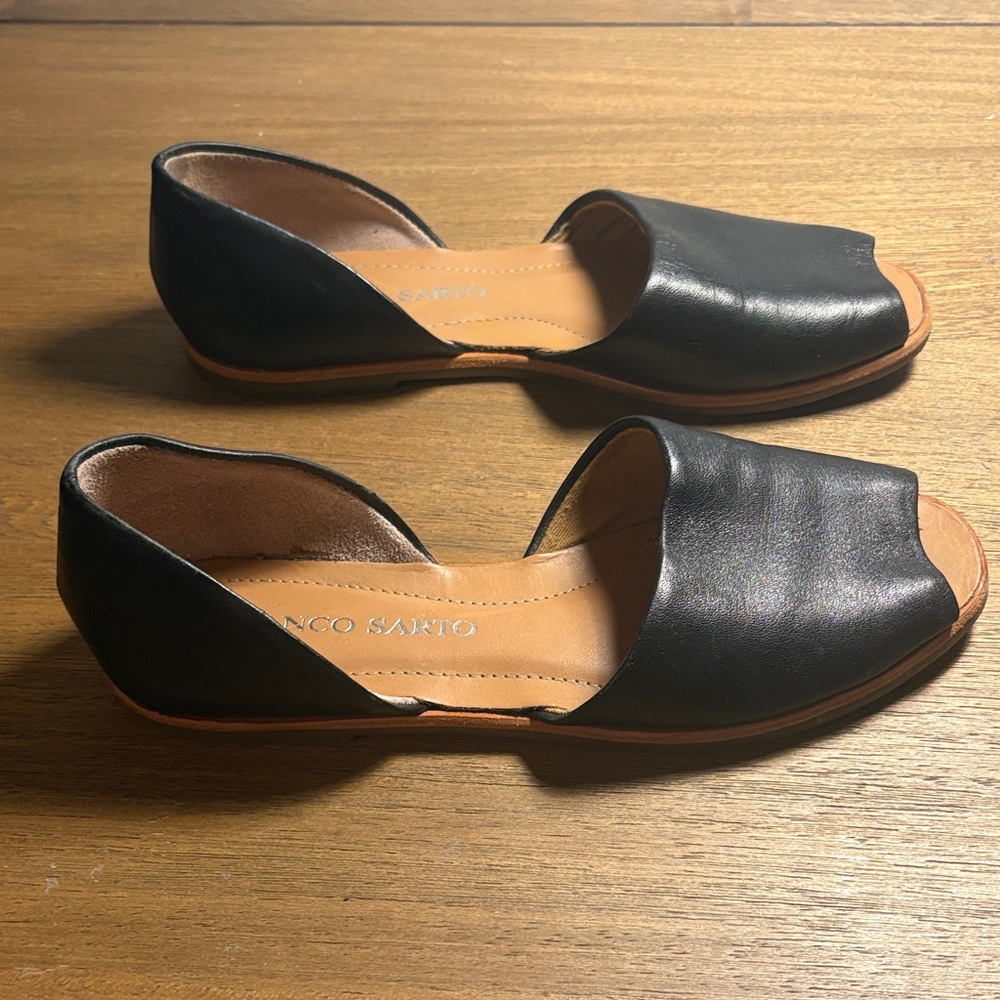 Franco Sarto Black Leather Flats - Picture 2 of 5